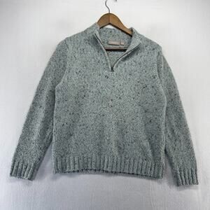 Vintage Croft Barrow Sweater Womens Large Blue Knit 1/4 Zip Grandma Cottage Crop